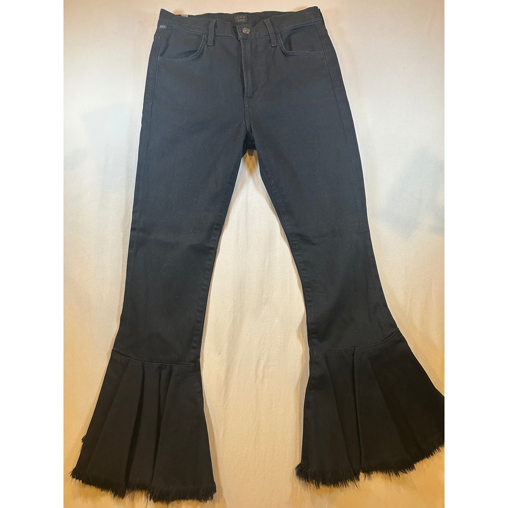 Citizens of Humanity Drew Flounce High Rise Black Flare Fringe Jeans 28 - Picture 1 of 8